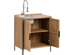 Hot Beliani Set cucina da esterno elementi con lavello IVREA Legno di acacia certificato Marrone/Argento Marrone Argento Grigio