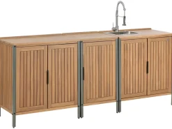 Hot Beliani Set cucina da esterno elementi con lavello IVREA Legno di acacia certificato Marrone/Argento Marrone Argento Grigio