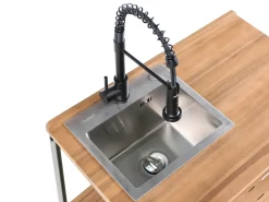 Hot Beliani Set cucina da esterno 3 elementi con lavello IVREA Legno di acacia certificato Marrone/Nero Marrone Grigio Nero