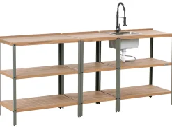 Hot Beliani Set cucina da esterno 3 elementi con lavello IVREA Legno di acacia certificato Marrone/Nero Marrone Grigio Nero