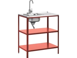 Outlet Beliani Set cucina da esterno elementi con lavello VILAMA Metallo Rosso Argento Rosso