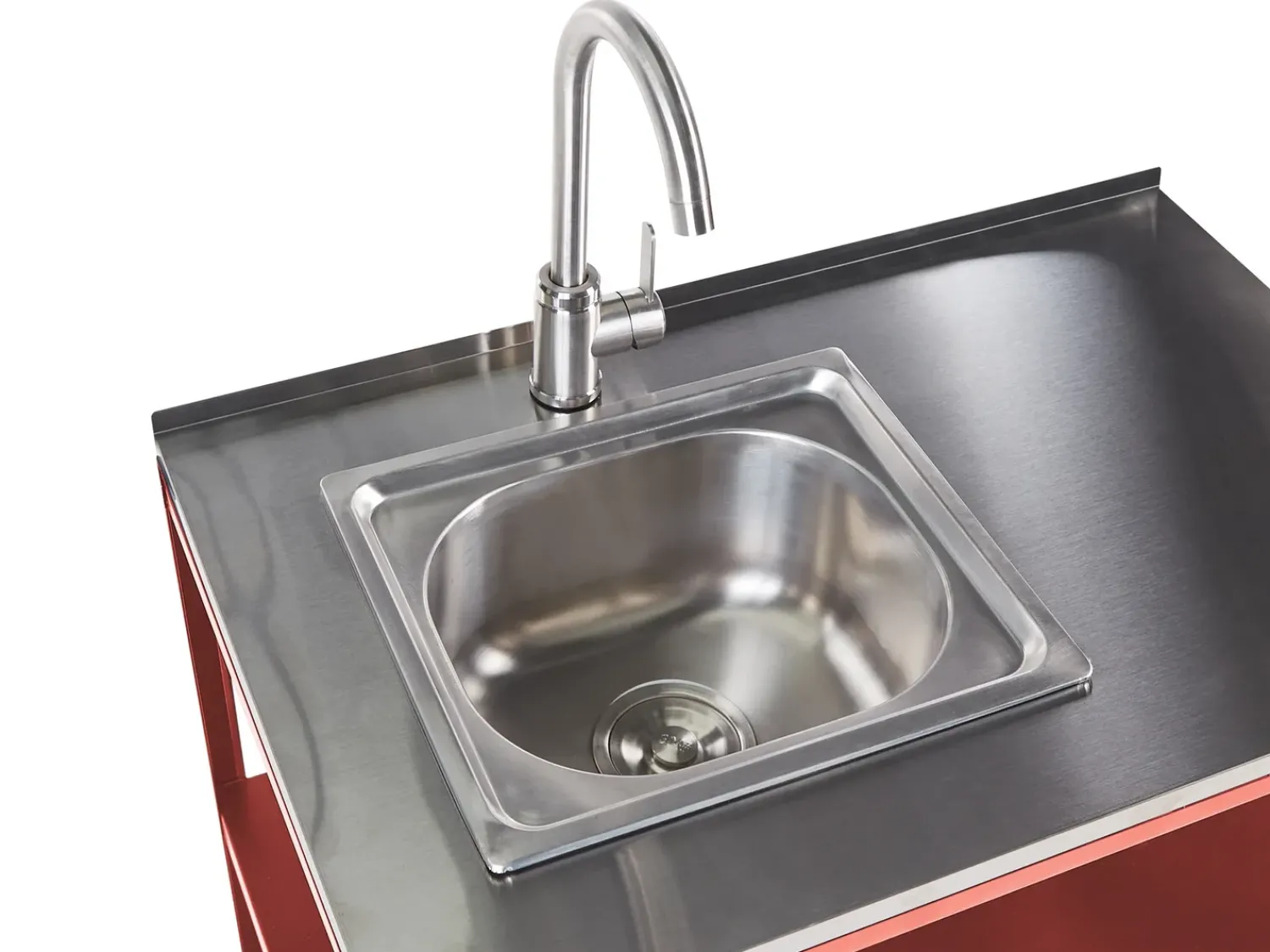 Outlet Beliani Set cucina da esterno elementi con lavello VILAMA Metallo Rosso Argento Rosso