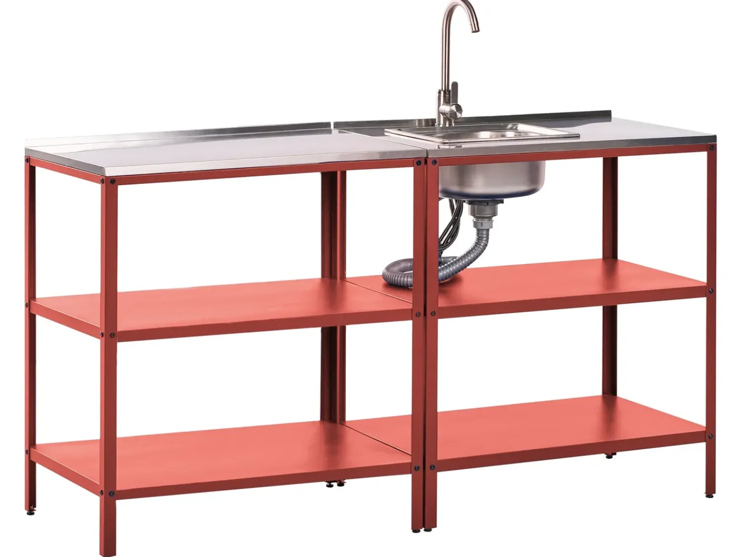 Outlet Beliani Set cucina da esterno elementi con lavello VILAMA Metallo Rosso Argento Rosso