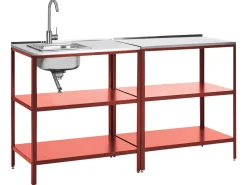 Outlet Beliani Set cucina da esterno elementi con lavello VILAMA Metallo Rosso Argento Rosso