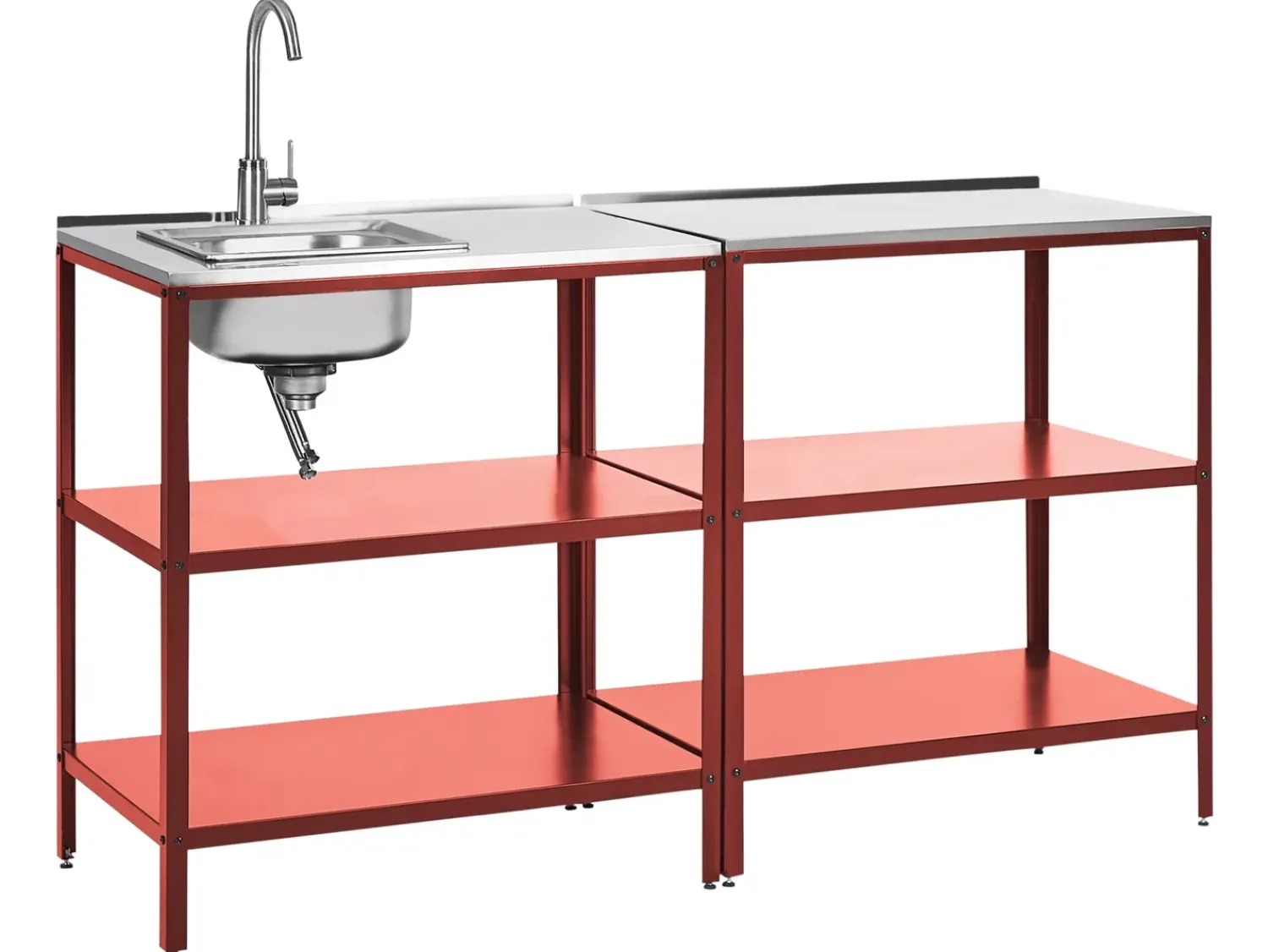 Outlet Beliani Set cucina da esterno elementi con lavello VILAMA Metallo Rosso Argento Rosso