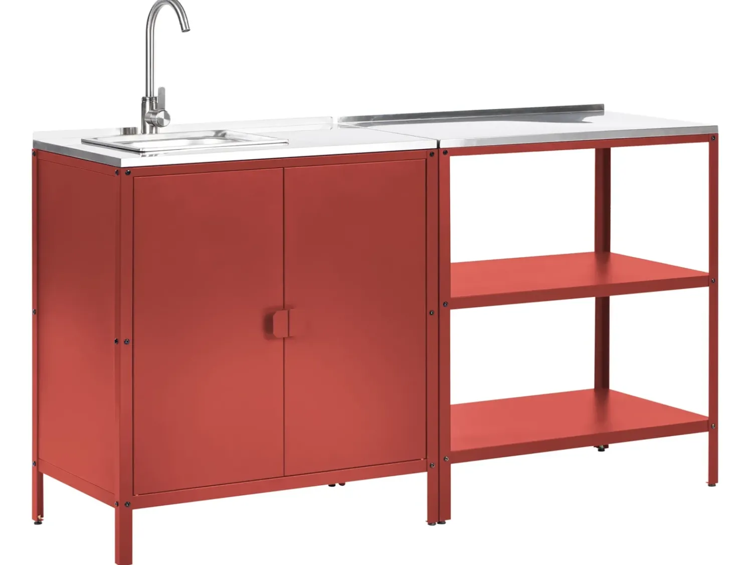 Best Beliani Set cucina da esterno 2 elementi con lavello VILAMA Metallo Rosso Argento Rosso