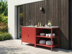Best Beliani Set cucina da esterno 2 elementi con lavello VILAMA Metallo Rosso Argento Rosso