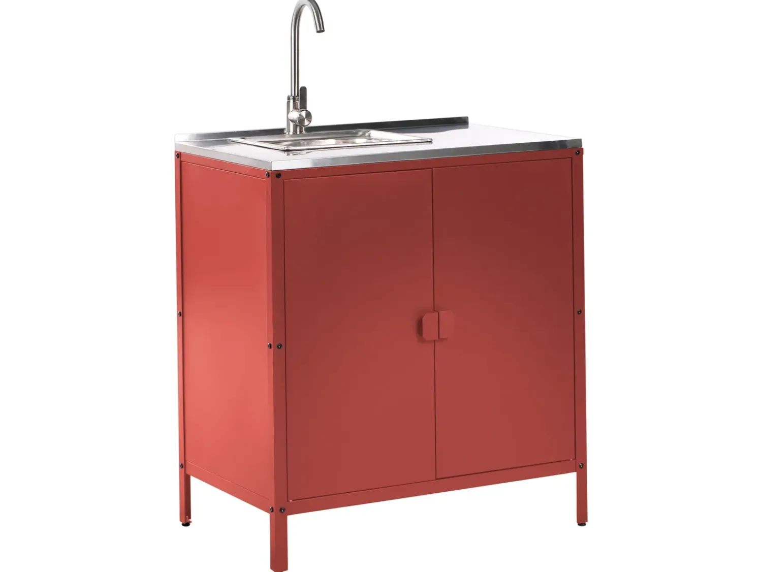 Clearance Beliani Set cucina da esterno elementi con lavello VILAMA Metallo Rosso Argento Rosso