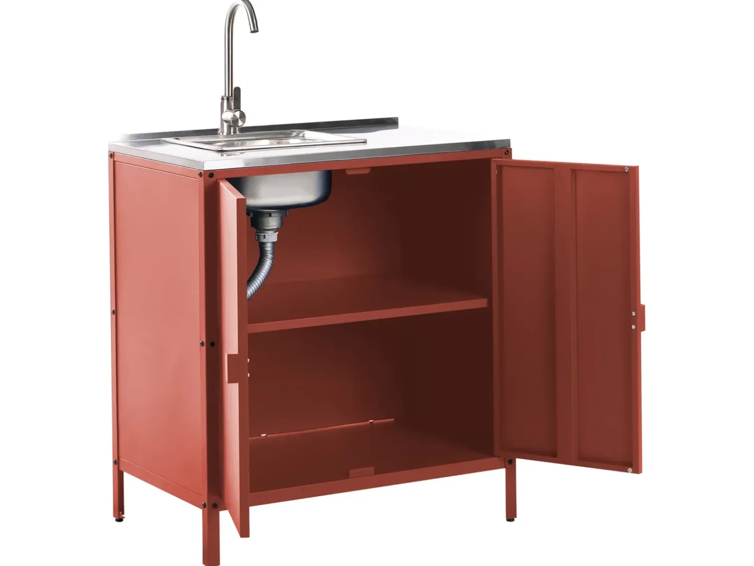 Clearance Beliani Set cucina da esterno elementi con lavello VILAMA Metallo Rosso Argento Rosso