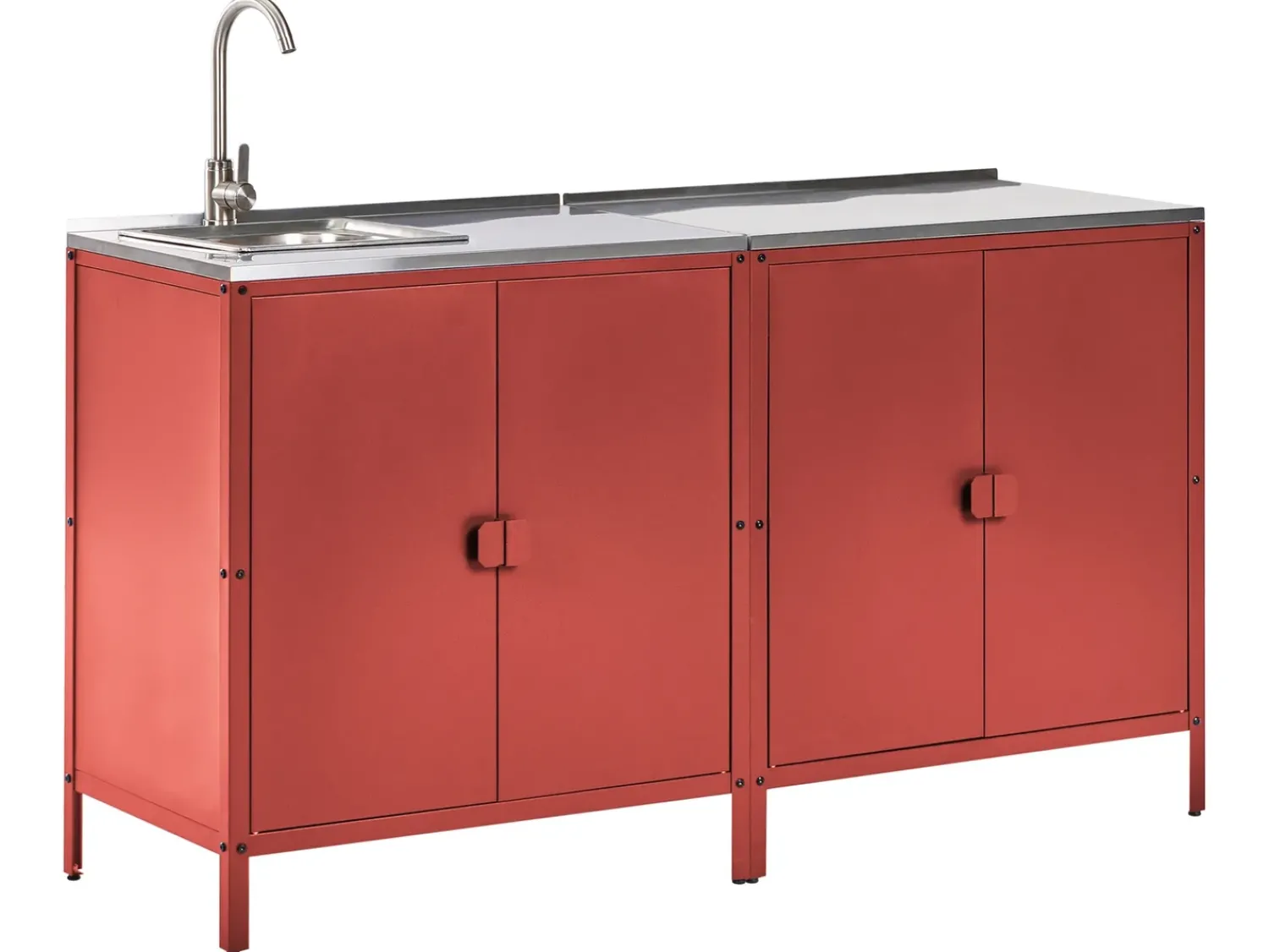 Clearance Beliani Set cucina da esterno elementi con lavello VILAMA Metallo Rosso Argento Rosso