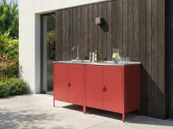 Clearance Beliani Set cucina da esterno elementi con lavello VILAMA Metallo Rosso Argento Rosso