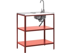 Outlet Beliani Set cucina da esterno elementi con lavello VILAMA Metallo Rosso Argento Rosso