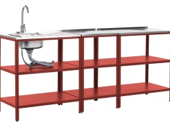 Outlet Beliani Set cucina da esterno elementi con lavello VILAMA Metallo Rosso Argento Rosso
