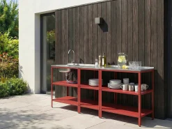 Outlet Beliani Set cucina da esterno elementi con lavello VILAMA Metallo Rosso Argento Rosso