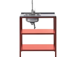 Discount Beliani Set cucina da esterno 3 elementi con lavello VILAMA Metallo Rosso Argento Rosso