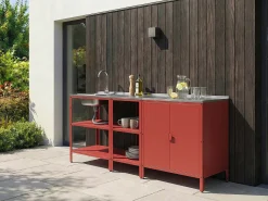 Discount Beliani Set cucina da esterno 3 elementi con lavello VILAMA Metallo Rosso Argento Rosso