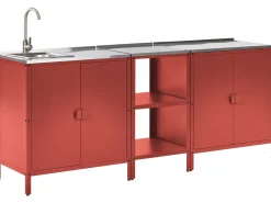 Hot Beliani Set cucina da esterno 3 elementi con lavello VILAMA Metallo Rosso Argento Rosso