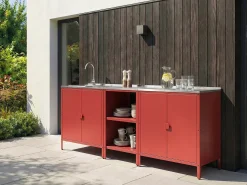 Hot Beliani Set cucina da esterno 3 elementi con lavello VILAMA Metallo Rosso Argento Rosso