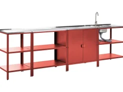 Beliani Set cucina da esterno 4 elementi con lavello VILAMA Metallo Rosso Argento Rosso