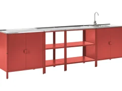 Sale Beliani Set cucina da esterno 4 elementi con lavello VILAMA Metallo Rosso Argento Rosso