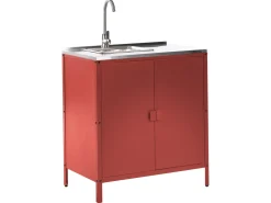 Sale Beliani Set cucina da esterno 4 elementi con lavello VILAMA Metallo Rosso Argento Rosso