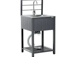 Hot Beliani Set cucina da esterno 4 elementi con lavello VIGGIANO Metallo Grigio grafite Argento Grigio Nero