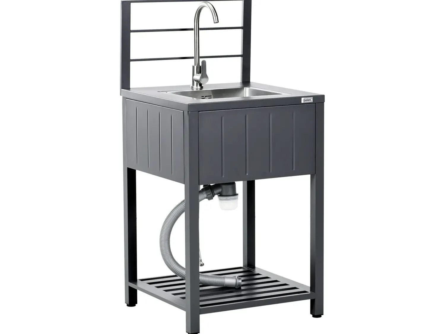 Hot Beliani Set cucina da esterno 4 elementi con lavello VIGGIANO Metallo Grigio grafite Argento Grigio Nero