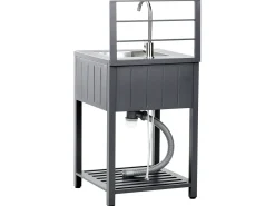 Hot Beliani Set cucina da esterno 4 elementi con lavello VIGGIANO Metallo Grigio grafite Argento Grigio Nero
