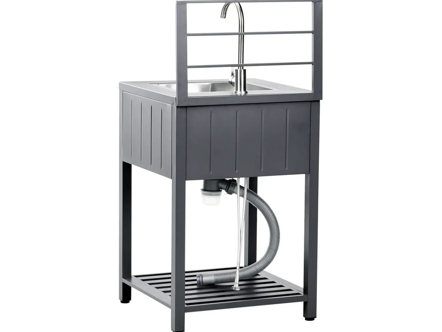 Hot Beliani Set cucina da esterno 4 elementi con lavello VIGGIANO Metallo Grigio grafite Argento Grigio Nero