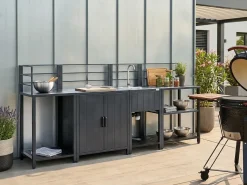Hot Beliani Set cucina da esterno 4 elementi con lavello VIGGIANO Metallo Grigio grafite Argento Grigio Nero