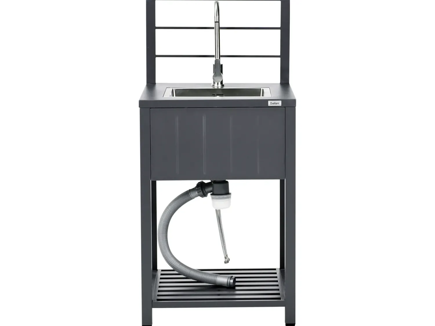 Hot Beliani Set cucina da esterno 4 elementi con lavello VIGGIANO Metallo Grigio grafite Argento Grigio Nero