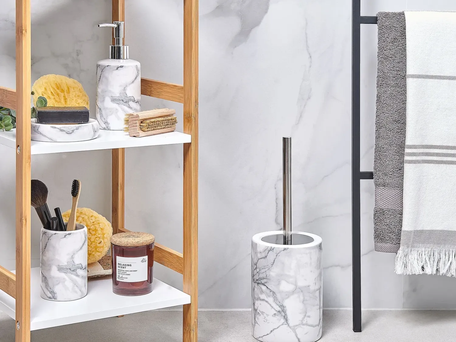 Online Beliani Set da 4 accessori per il bagno ARAUCO Ceramica Marmo Bianco