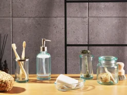 Outlet Beliani Set da 5 accessori per il bagno AMARGA Vetro Verde Verde Argento