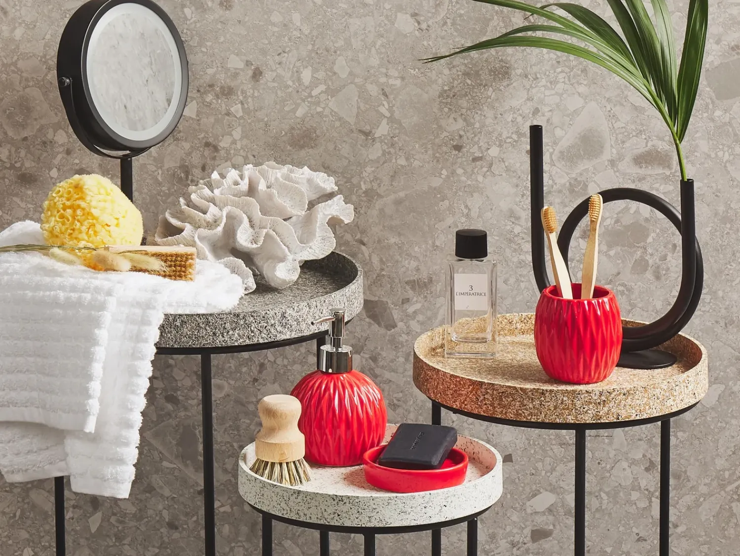 Sale Beliani Set da 3 accessori per il bagno BELEM Ceramica Rosso