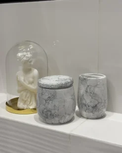 Hot Beliani Set da 6 accessori per il bagno CALLELA Ceramica Bianco Bianco Nero