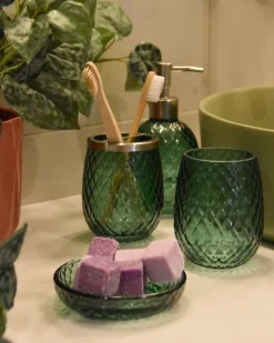 Discount Beliani Set da 4 accessori per il bagno CANOA Vetro Verde Verde Argento