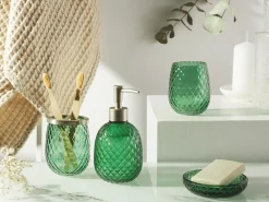 Discount Beliani Set da 4 accessori per il bagno CANOA Vetro Verde Verde Argento