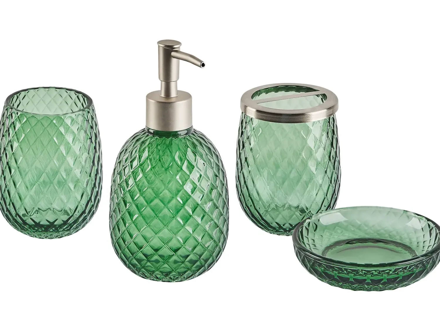 Discount Beliani Set da 4 accessori per il bagno CANOA Vetro Verde Verde Argento