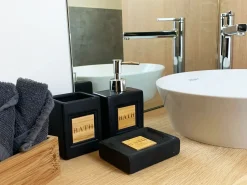 Sale Beliani Set da 4 accessori per il bagno KOUROU Ceramica Nero Marrone Nero