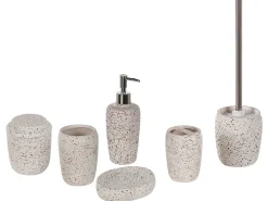 Outlet Beliani Set da 6 accessori per il bagno PALMILLA Ceramica Bianco sporco Bianco Nero Rosso