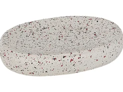 Outlet Beliani Set da 6 accessori per il bagno PALMILLA Ceramica Bianco sporco Bianco Nero Rosso