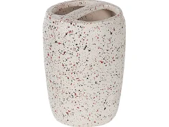 Outlet Beliani Set da 6 accessori per il bagno PALMILLA Ceramica Bianco sporco Bianco Nero Rosso