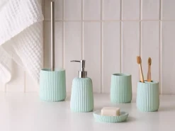 Best Beliani Set da 5 accessori per il bagno POZUZO Verde menta Verde Argento
