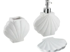 Clearance Beliani Set da 3 accessori per il bagno SHELL Ceramica Bianco