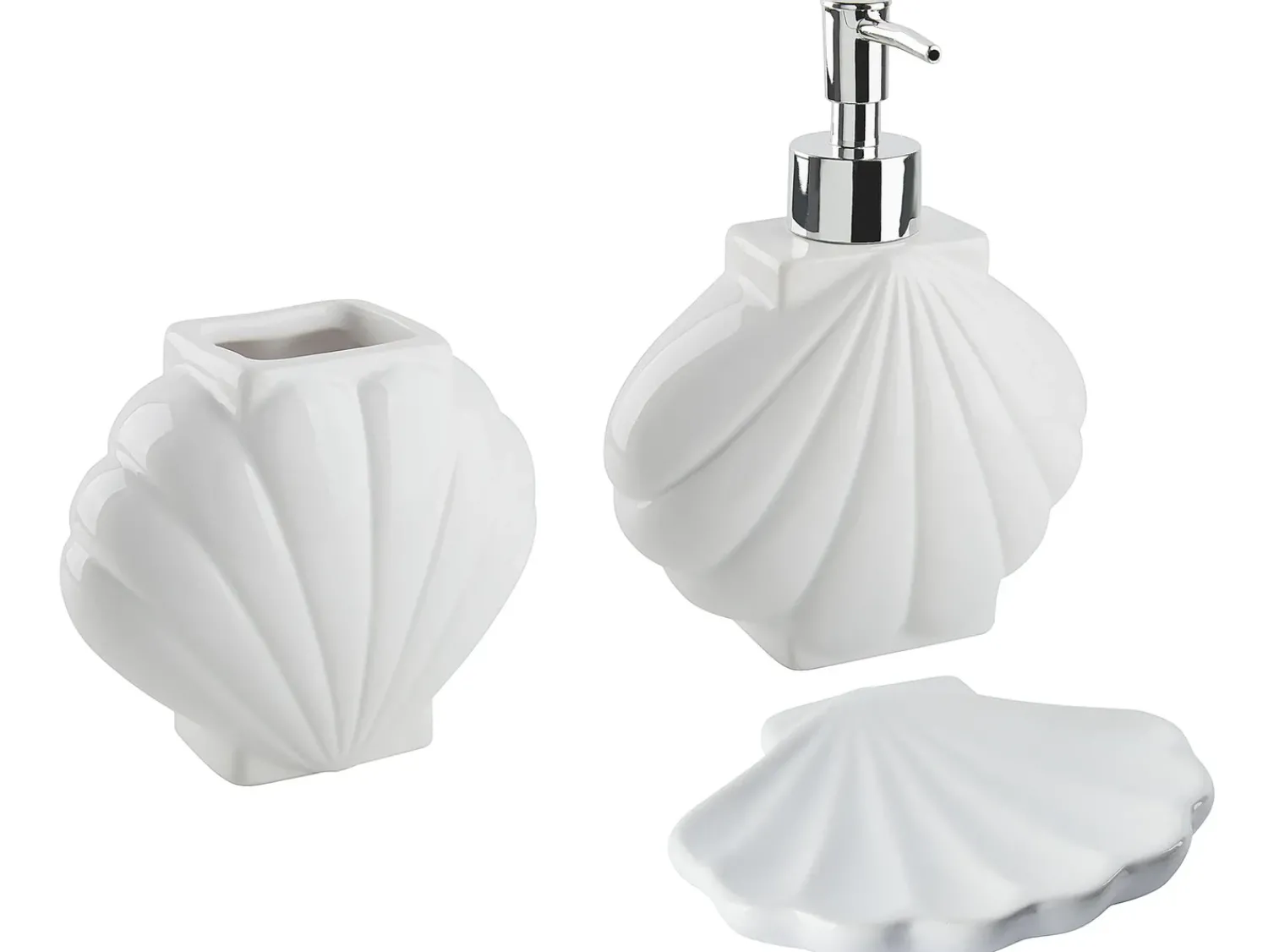 Clearance Beliani Set da 3 accessori per il bagno SHELL Ceramica Bianco