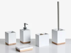 Outlet Beliani Set da 5 accessori per il bagno TAPICHE Bianco Bianco Marrone