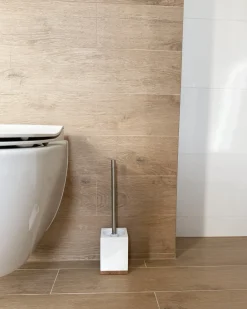 Outlet Beliani Set da 5 accessori per il bagno TAPICHE Bianco Bianco Marrone