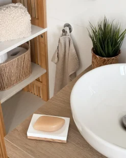 Outlet Beliani Set da 5 accessori per il bagno TAPICHE Bianco Bianco Marrone