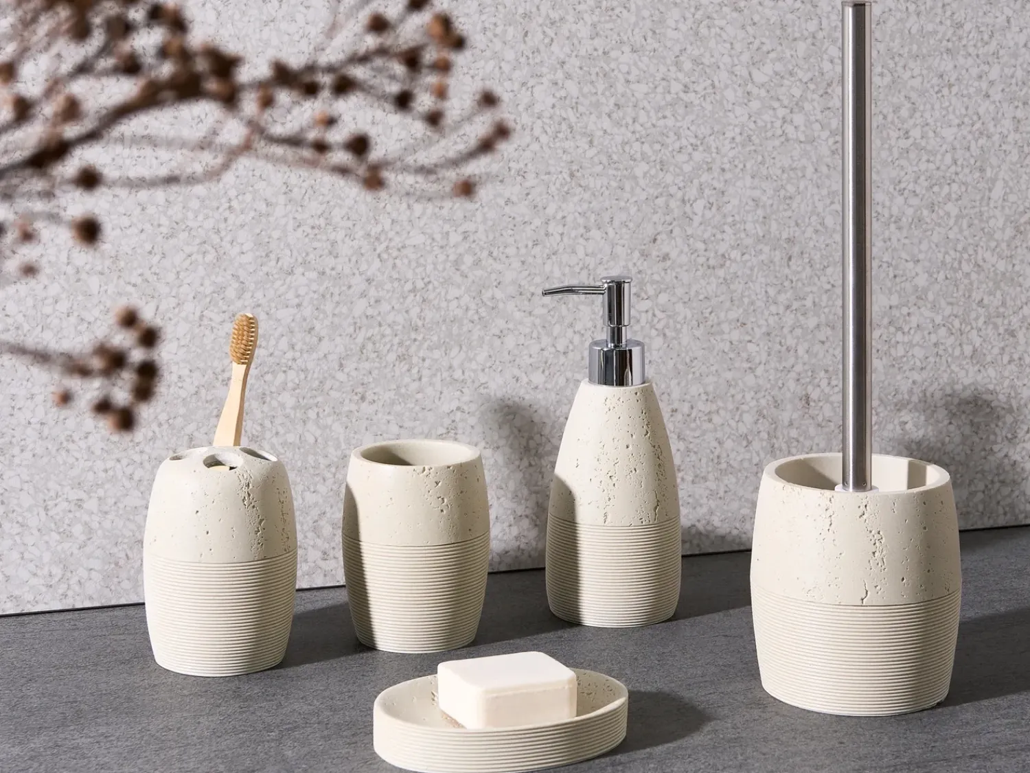 New Beliani Set da 5 accessori per il bagno YARAPA chiaro Beige