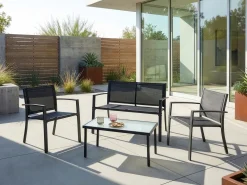 Hot Beliani Set da giardino con tavolo 4 posti TAVOLETO Metallo scuro Grigio